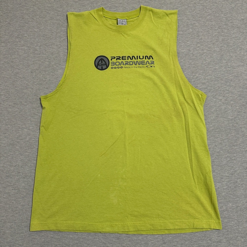 Y2K OP Ocean Pacific Premium Boardwear Graphic Muscle Tank Neon Lime X-Large